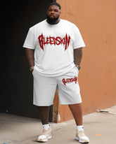 Men's Large Size Street Cartoon Bleedskin Letter Graffiti Short Sleeve Shorts Suit